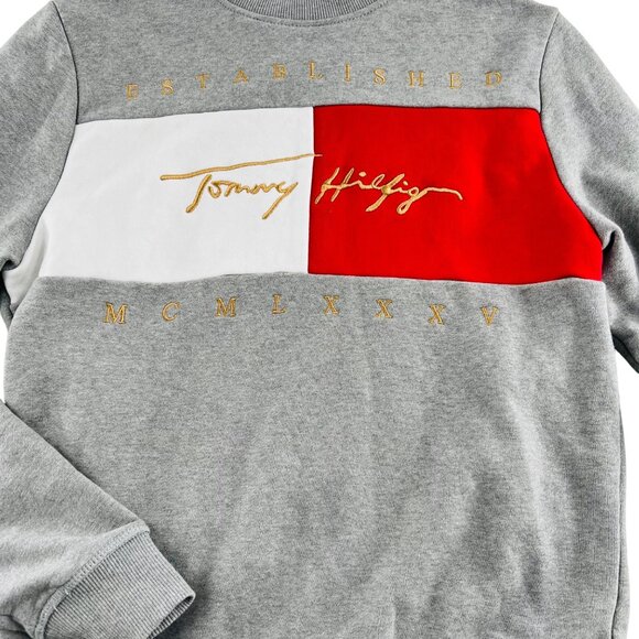Tommy Hilfiger Mens Sweatshirt Gray/Red/White Colorblock Logo Cotton/Polyester B - Picture 4 of 7